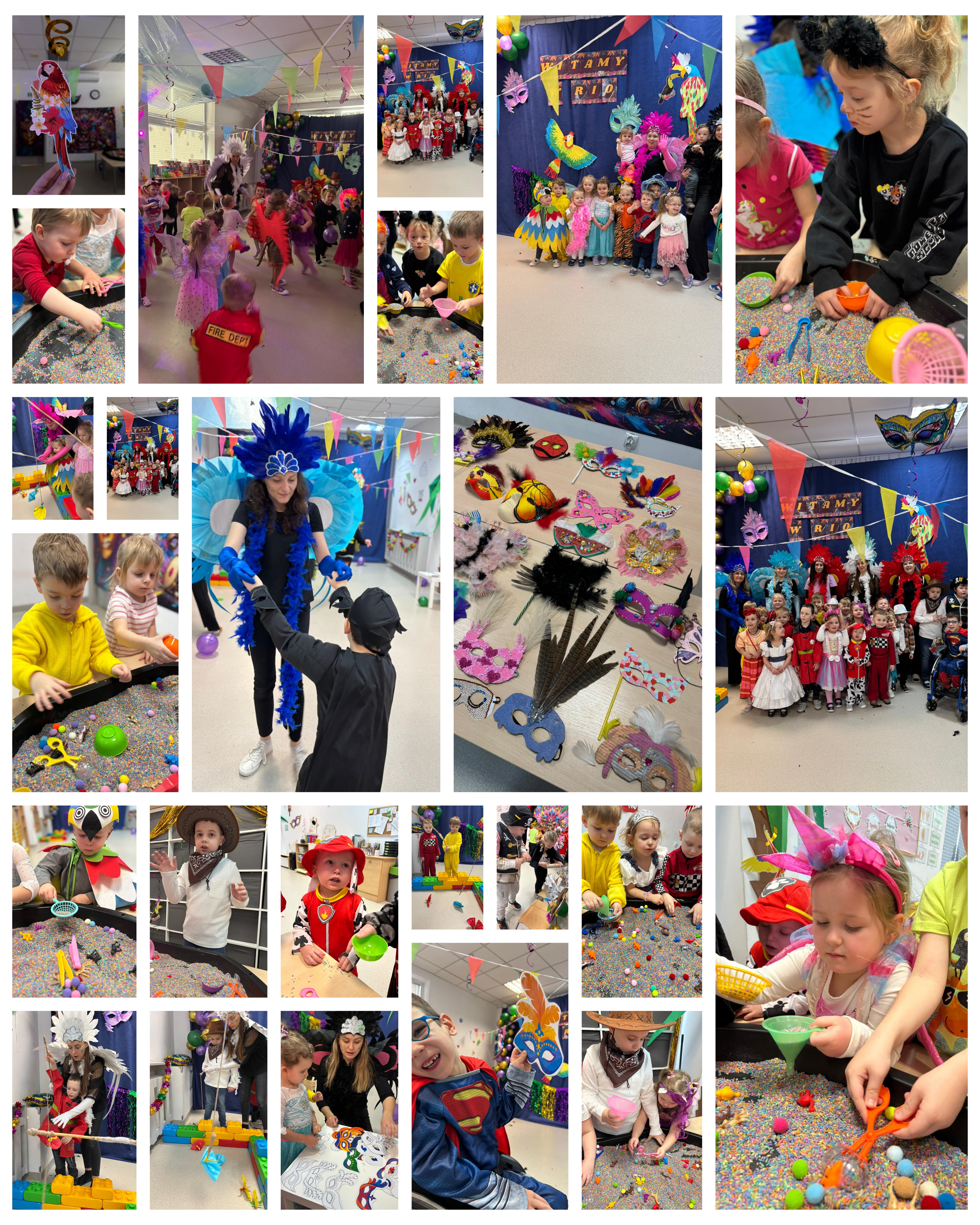 🎉 Karnawał w stylu Rio de Janeiro w naszym przedszkolu! Kolory, muzyka i euforia – tak wyglądał nasz wyjątkowy bal karnawałowy inspirowany gorącym Rio de Janeiro! 🌈🦜 Na dzieci czekało mnóstwo atrakcji i kreatywnych zabaw. Była zabawa sensoryczna w kolorowym ryżu, ćwiczenia motoryki małej podczas zabawy szczypcami w ryżu, zwijanie włóczki do karnawałowych masek, łowienie pawi ze stawu, układanie puzzli, a także wiele chwil wspólnego odkrywania i euforii 🧩🎨🦜🦜💃🕺 Zwieńczeniem dnia była taneczna zabawa w rytmie muzyki prosto z Rio, która porwała wszystkich do wspólnego świętowania 💃🕺 Całość rozświetliły Panie, które swoimi barwnymi strojami nawiązującymi do tematyki karnawału dodały wydarzeniu prawdziwie brazylijskiego blasku ✨❤️